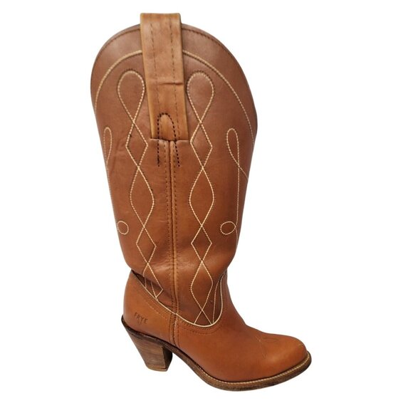 Vintage 1970s Frye Brown Leather Western Cowboy Boots Women’s 6.5 High Heel Tall - Picture 5 of 13